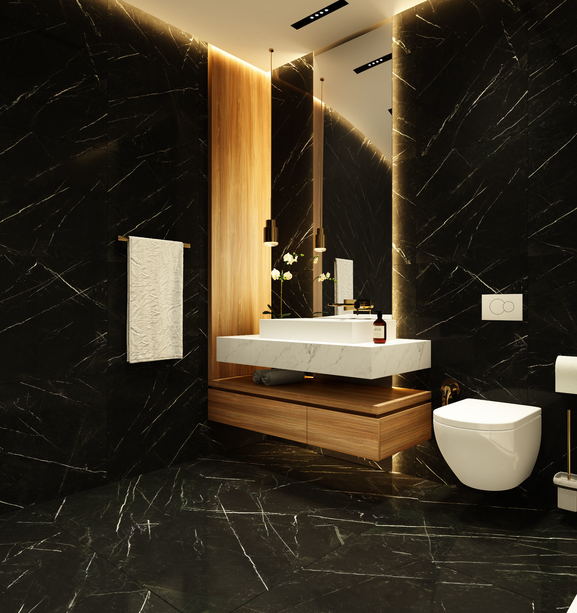 Modern dark bathroom interior scene 3D model_2