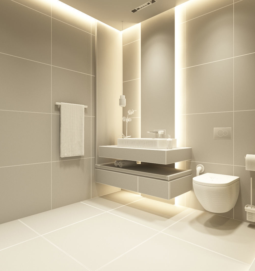 Modern dark bathroom interior scene 3D model_6