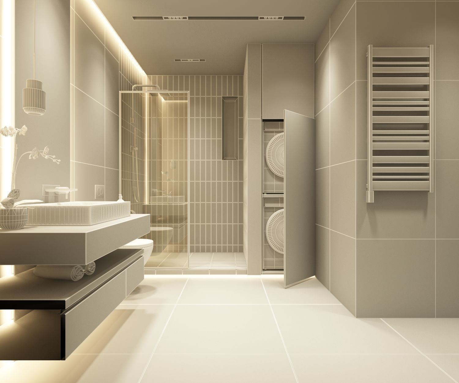 Modern dark bathroom interior scene 3D model_7