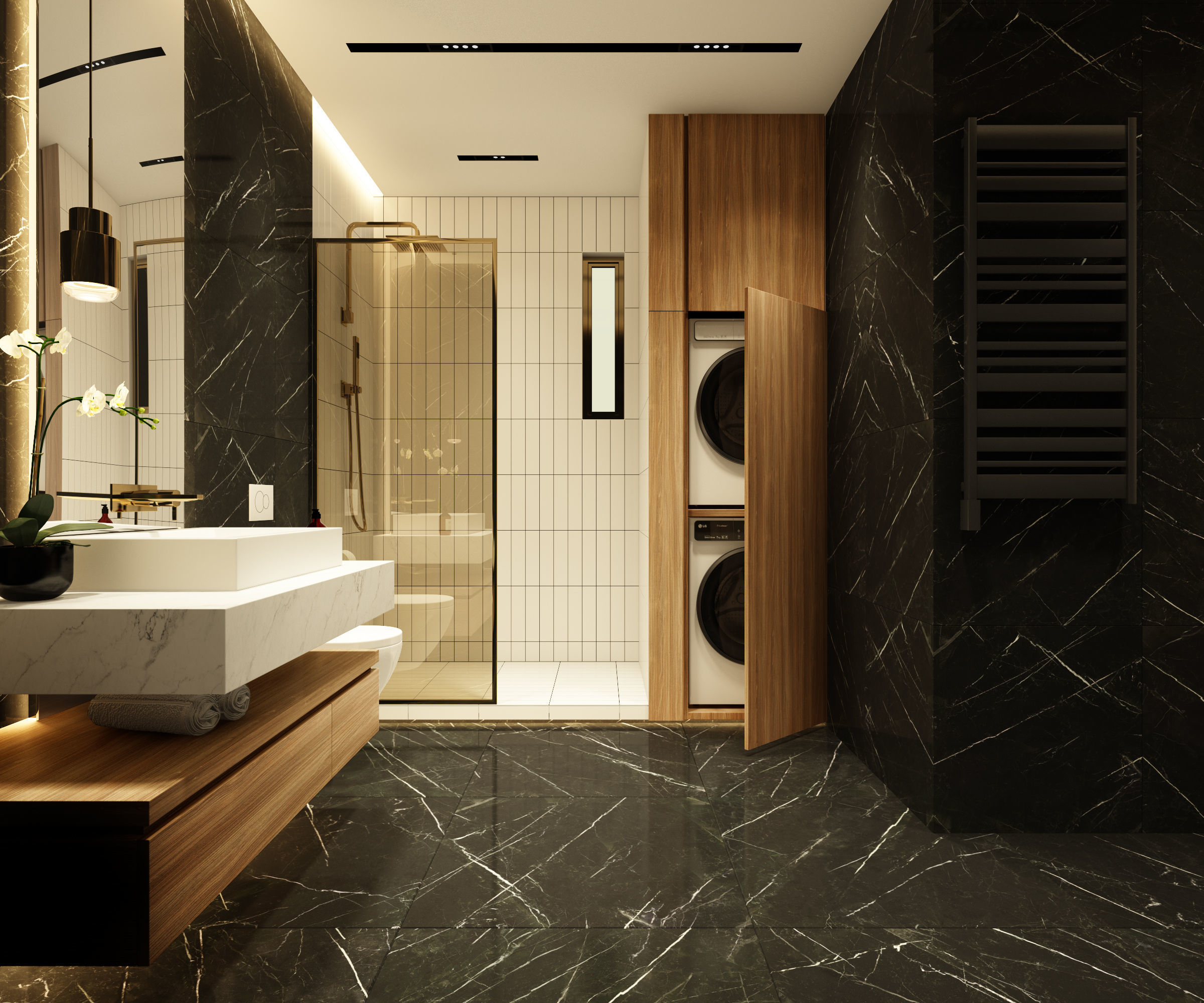 Modern dark bathroom interior scene 3D model_1