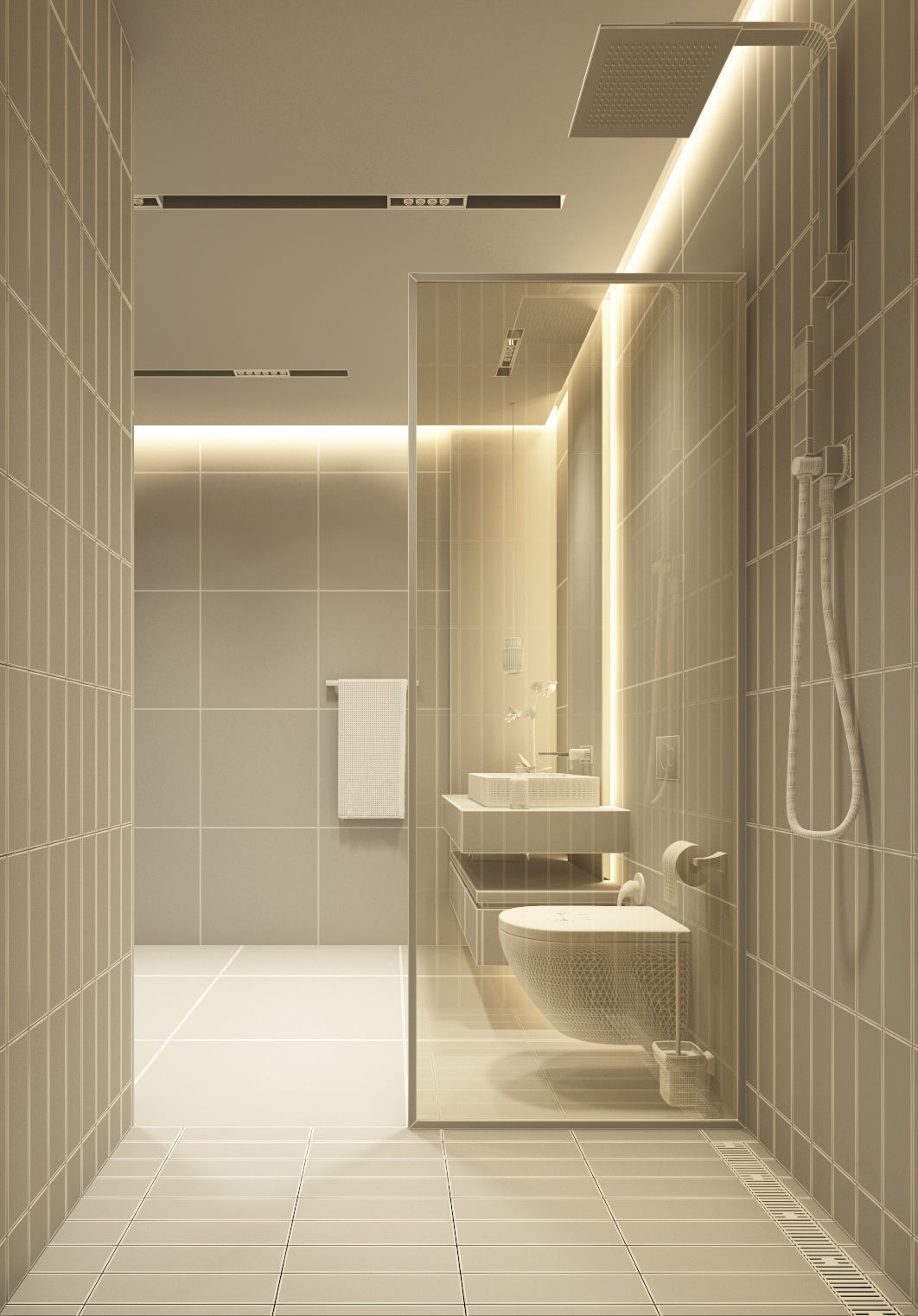 Modern dark bathroom interior scene 3D model_8