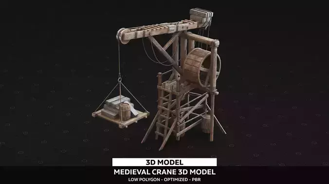 Medieval Wooden Crane 3D Model - PBR Textures Low-poly 3D model