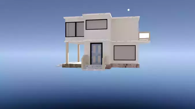 Low Poly House modern in sky