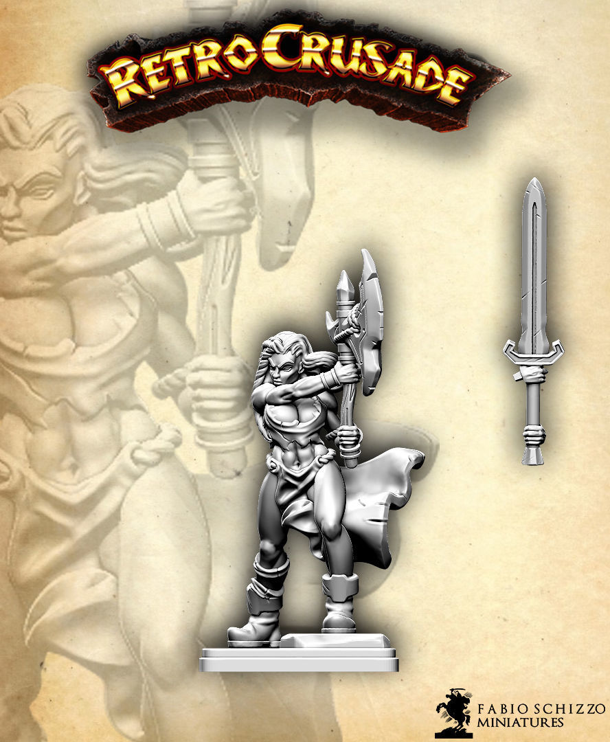 Retrocrusade - Female Barbarian 3D print model_1