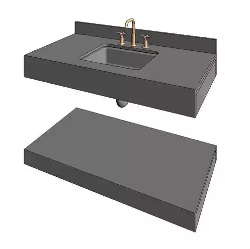 Bathroom Vanity Counter with Stone Top and Wood Shelf for Revit 