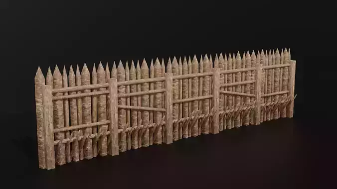 Wooden Palisade Walls Low-Poly Medieval 3D Model