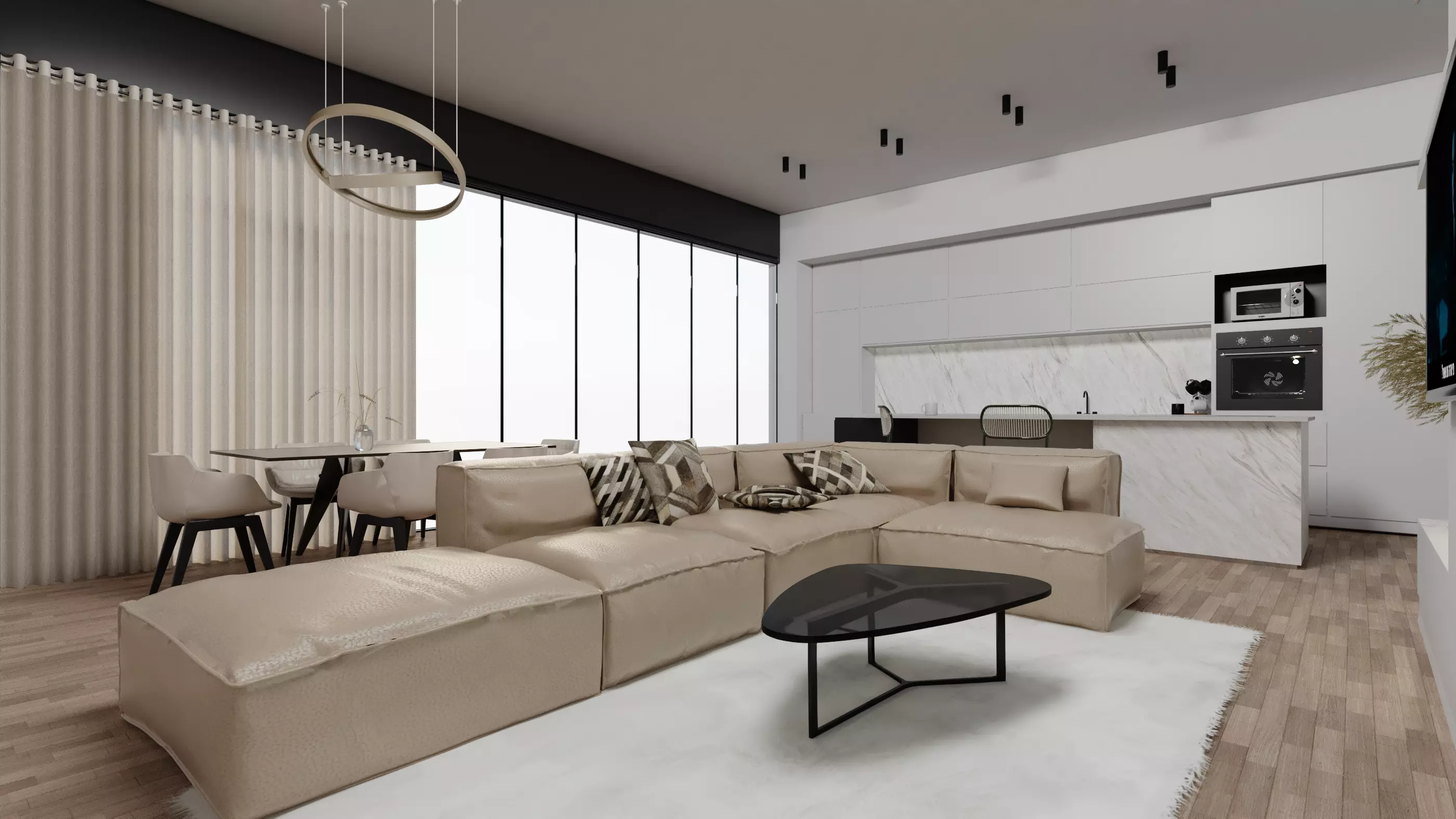 modern Common space living room and kitchen Free low-poly 3D model