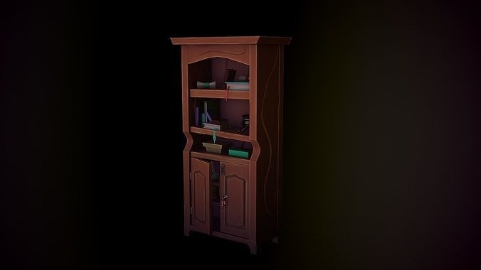 Stylized bookshelf Low-poly 3D model
