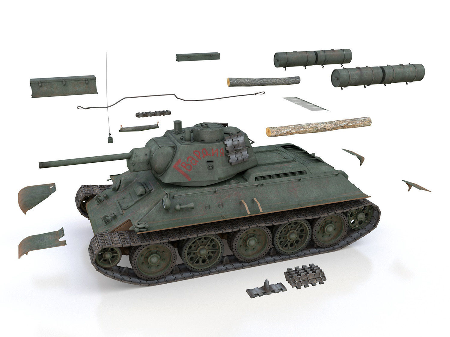 T-34-76 - Model 1943 - Soviet medium tank - Guards 3D model_12