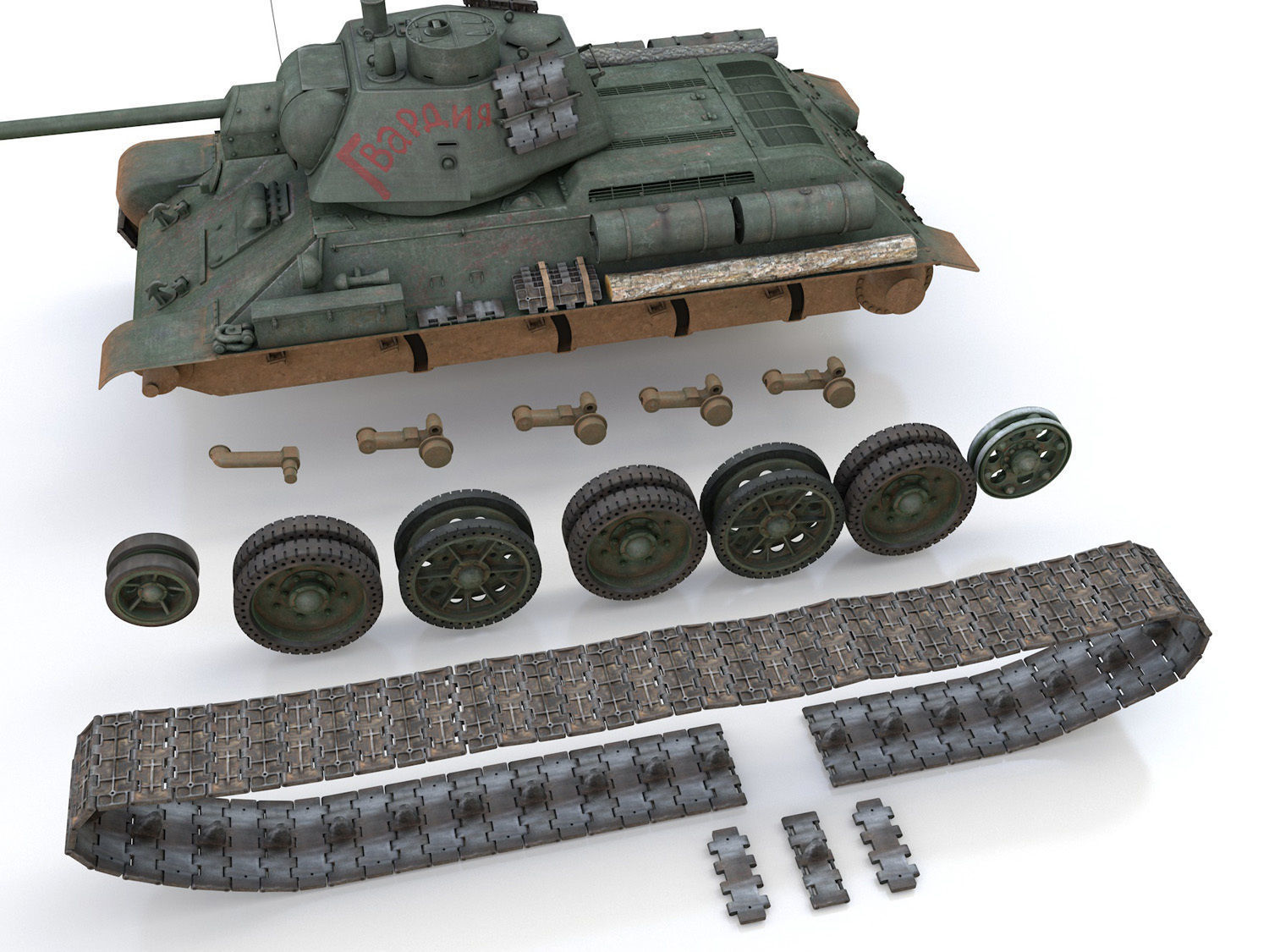 T-34-76 - Model 1943 - Soviet medium tank - Guards 3D model_11