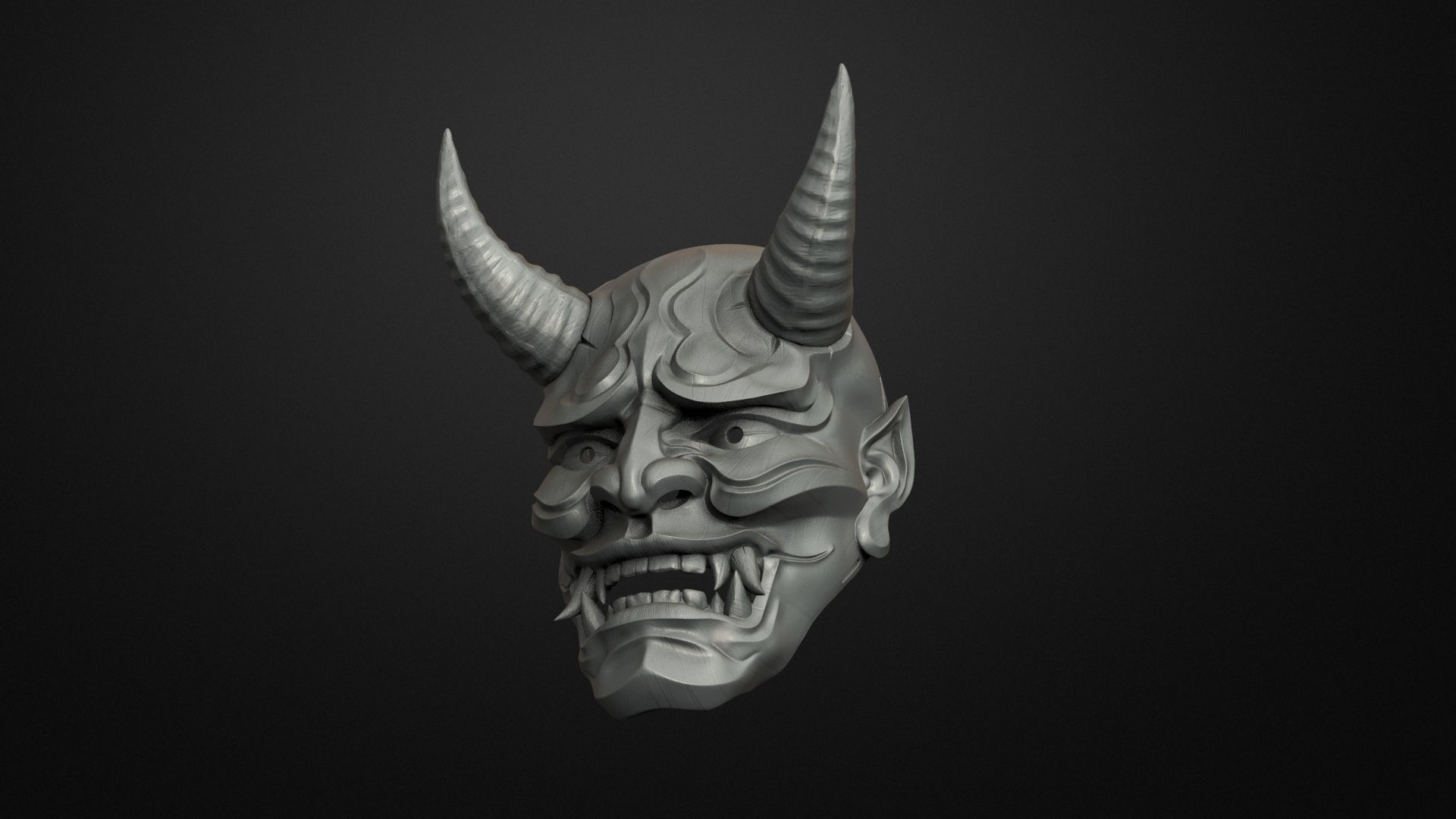 Traditional Japanese Hannya Mask  Oni Mask Samurai Mask  3D print model_4
