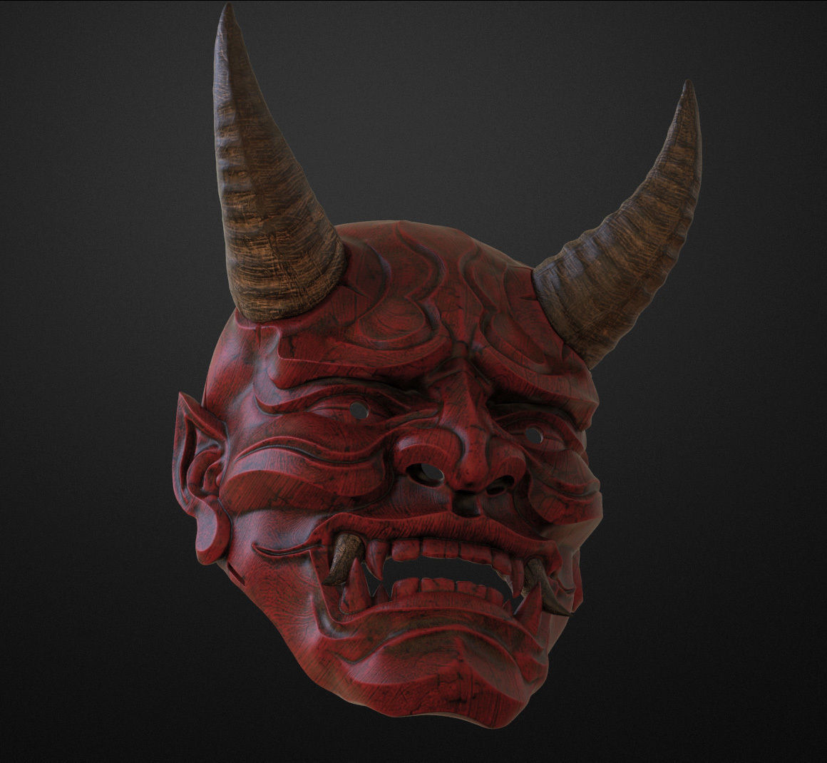 Traditional Japanese Hannya Mask  Oni Mask Samurai Mask  3D print model_15