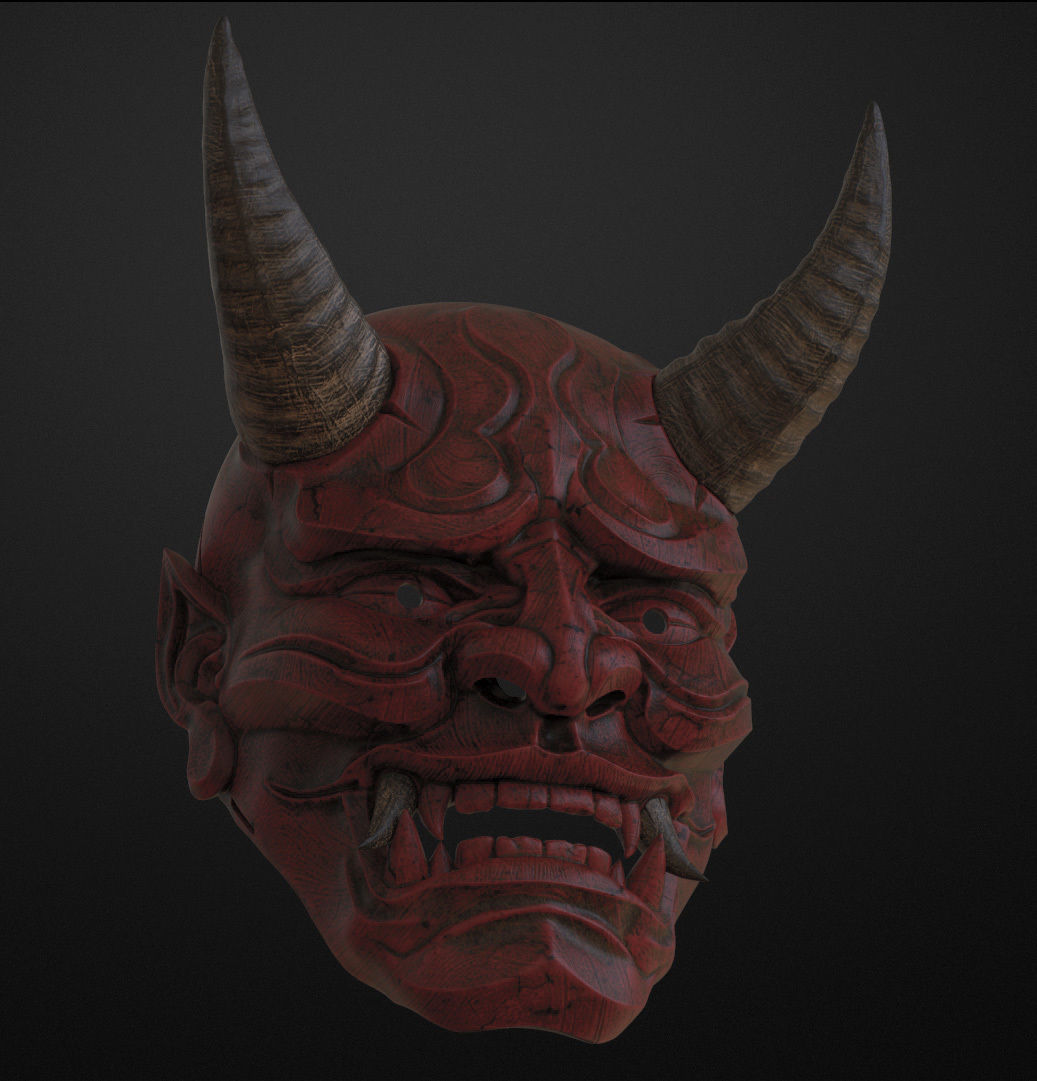 Traditional Japanese Hannya Mask  Oni Mask Samurai Mask  3D print model_1