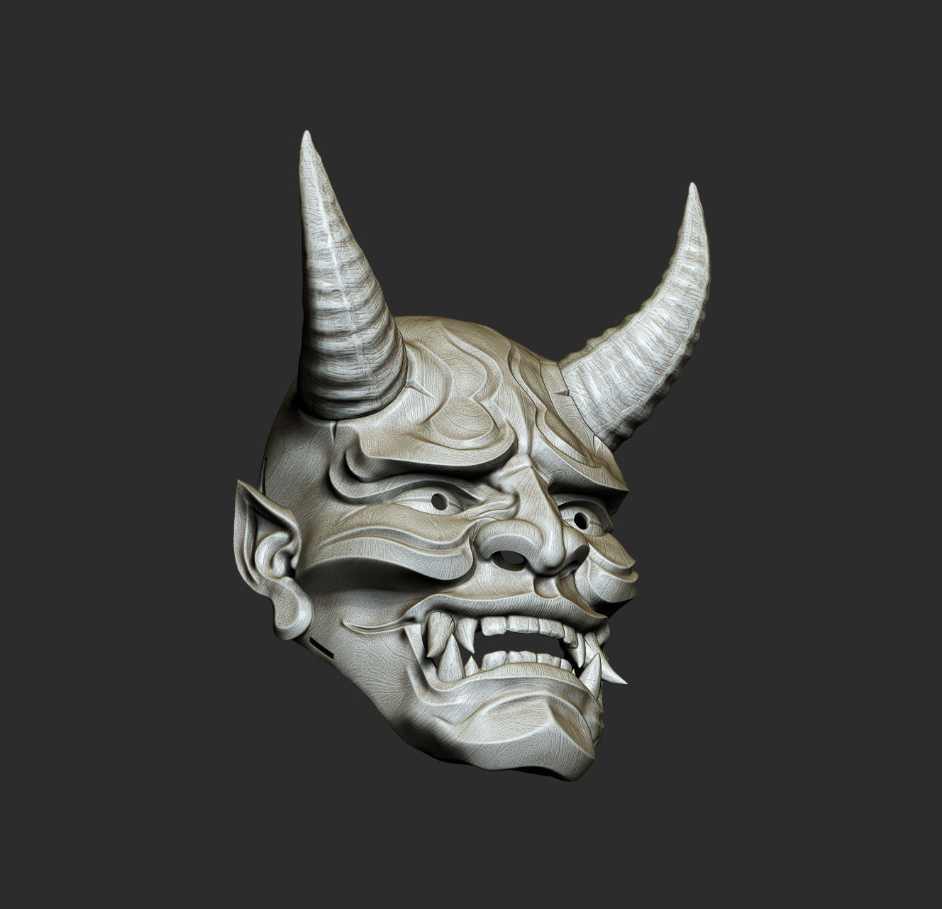 Traditional Japanese Hannya Mask  Oni Mask Samurai Mask  3D print model_3