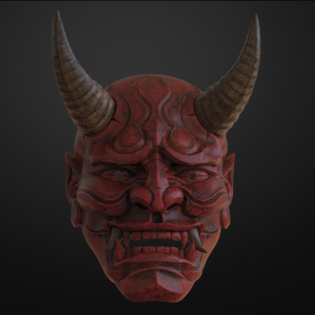 Traditional Japanese Hannya Mask  Oni Mask Samurai Mask  3D print model_12