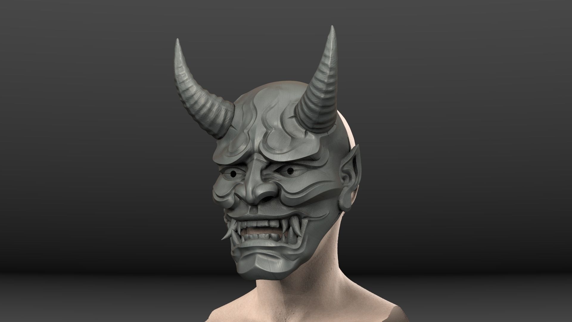 Traditional Japanese Hannya Mask  Oni Mask Samurai Mask  3D print model_9