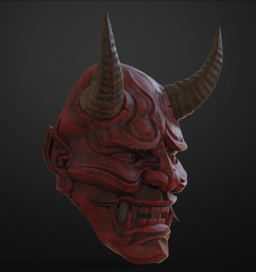 Traditional Japanese Hannya Mask  Oni Mask Samurai Mask  3D print model_13
