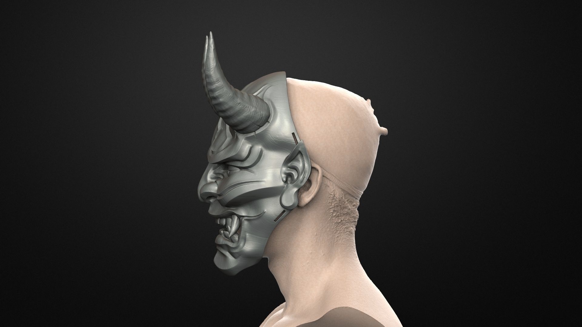 Traditional Japanese Hannya Mask  Oni Mask Samurai Mask  3D print model_11