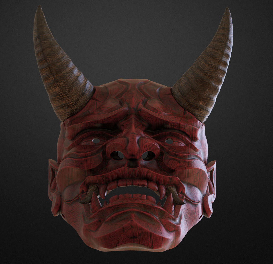 Traditional Japanese Hannya Mask  Oni Mask Samurai Mask  3D print model_14