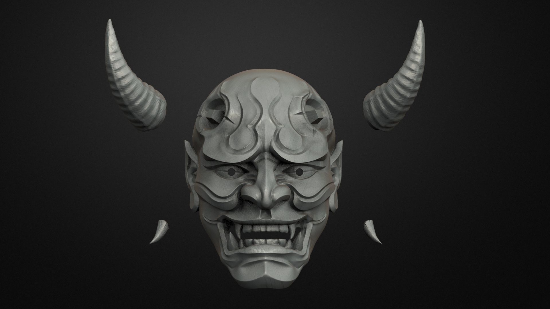 Traditional Japanese Hannya Mask  Oni Mask Samurai Mask  3D print model_8