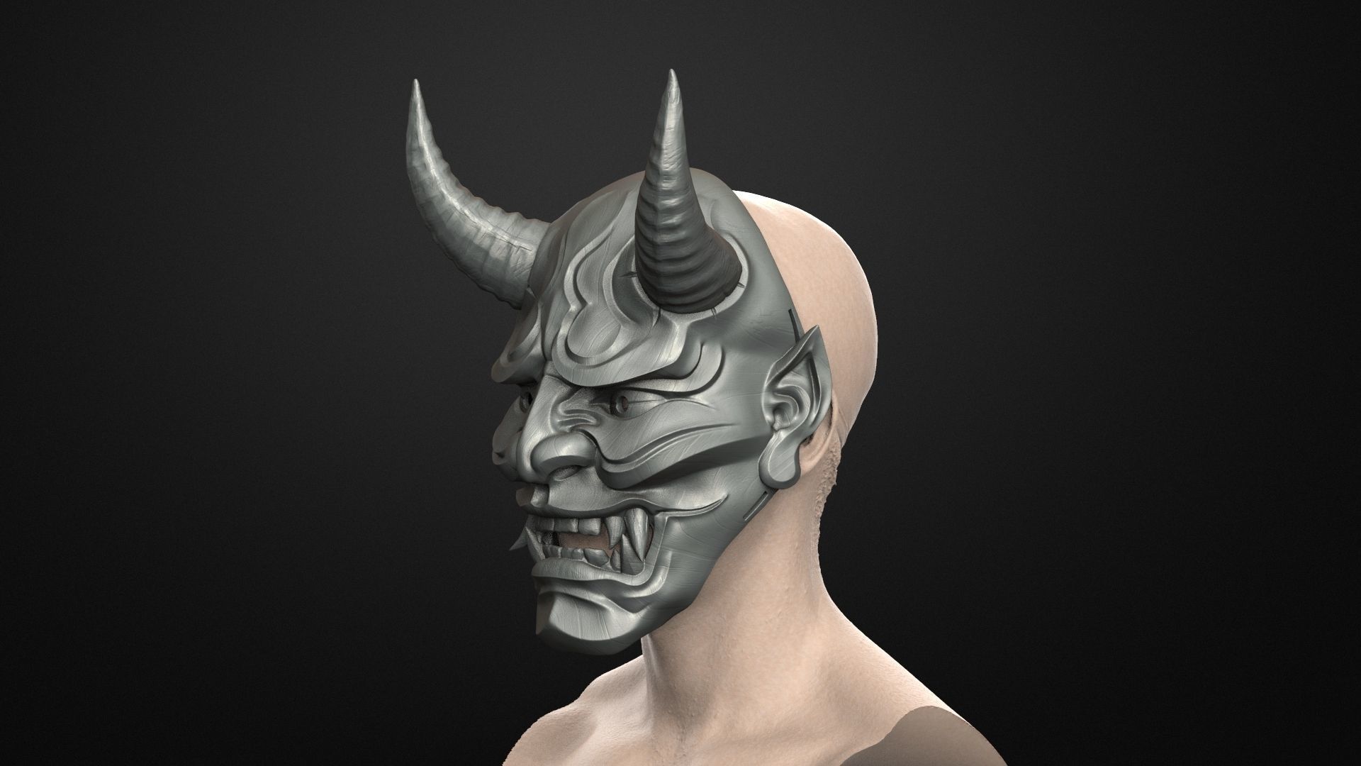Traditional Japanese Hannya Mask  Oni Mask Samurai Mask  3D print model_10