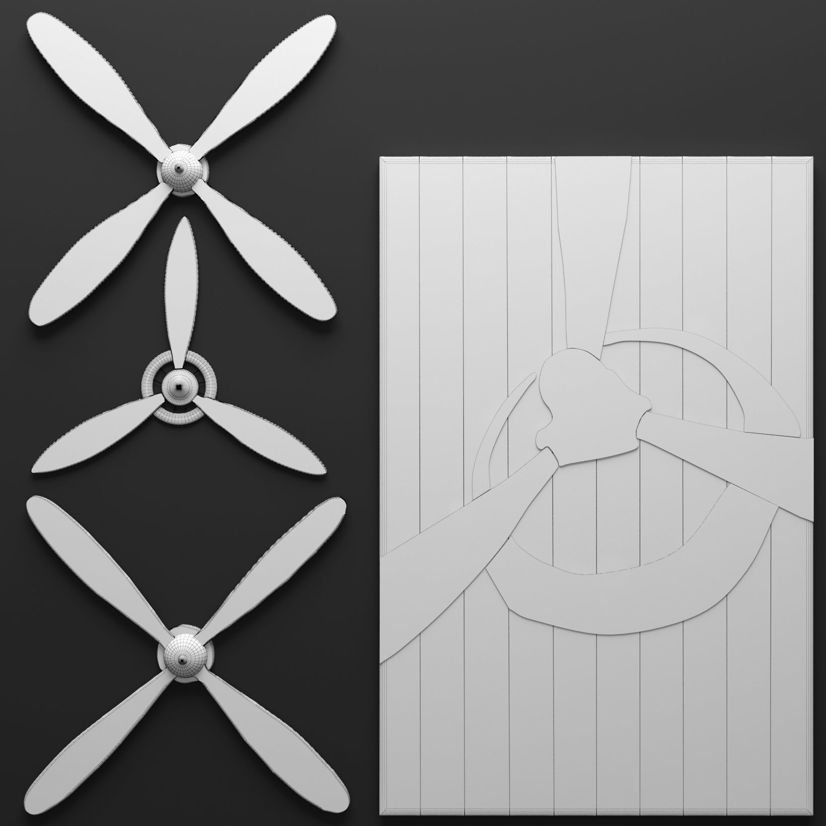 Wall decoration propeller Low-poly 3D model_1