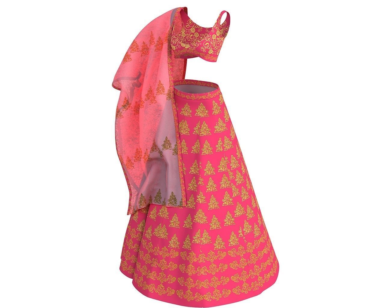 3 d Lehnga Choli Dupatta Model Indian Traditional 3D model 3D model_1