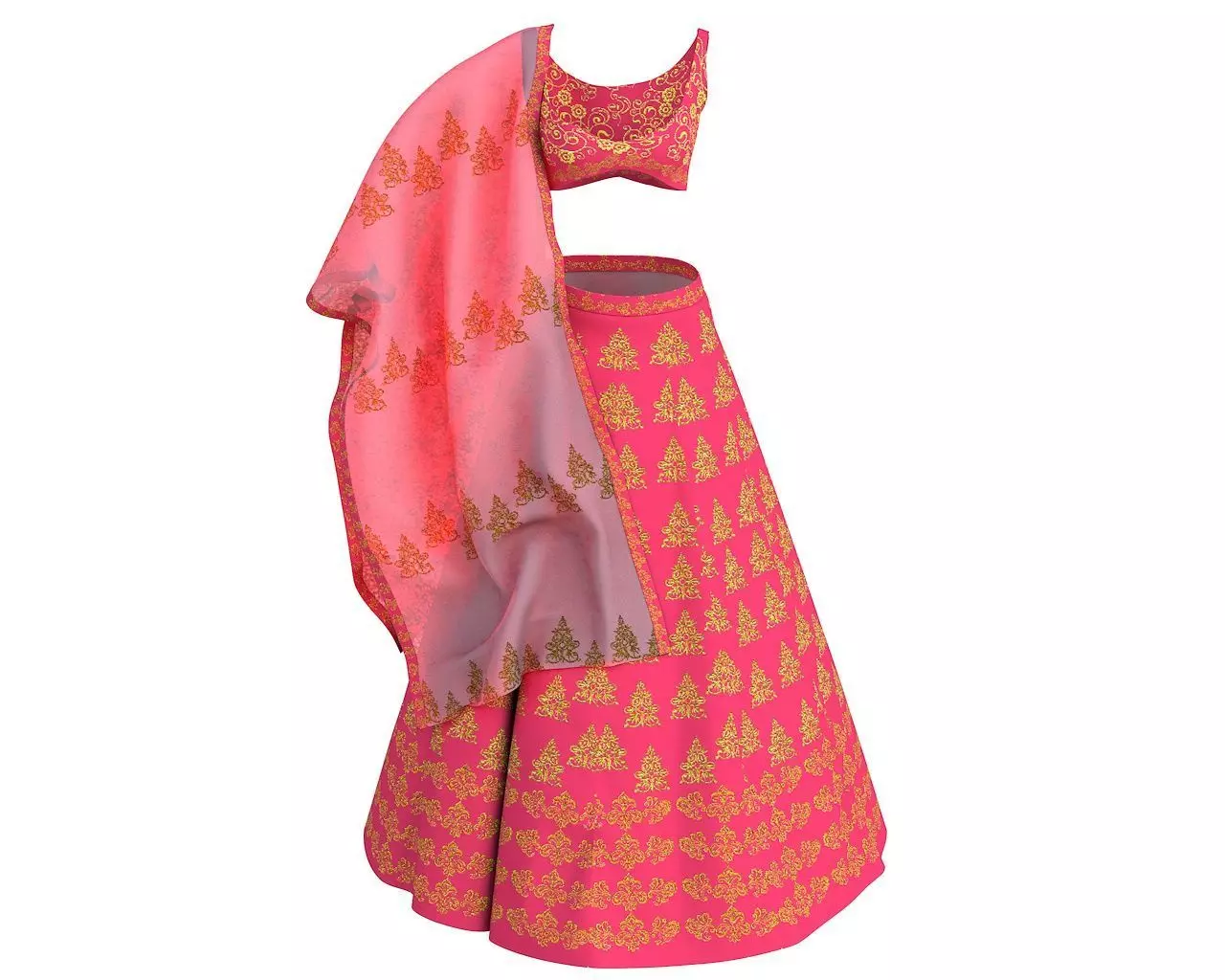 3 d Lehnga Choli Dupatta Model Indian Traditional 3D model 3D model_0