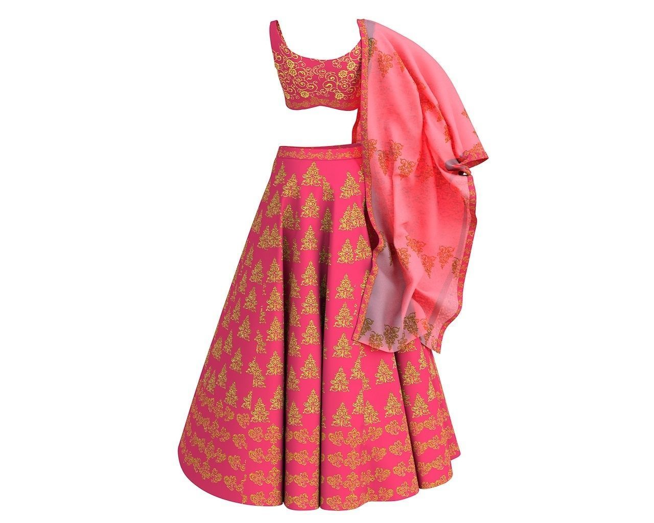 3 d Lehnga Choli Dupatta Model Indian Traditional 3D model 3D model_6