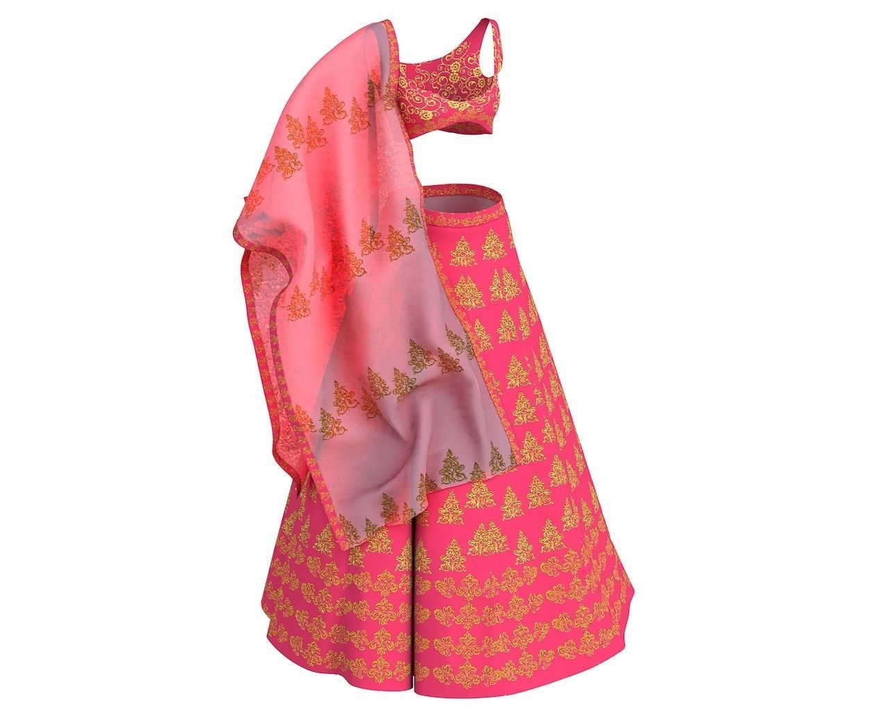 3 d Lehnga Choli Dupatta Model Indian Traditional 3D model 3D model_12