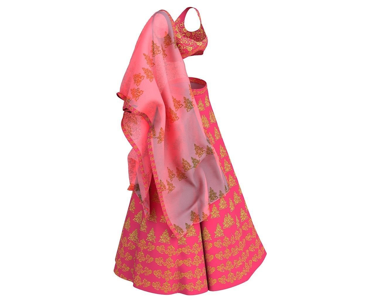 3 d Lehnga Choli Dupatta Model Indian Traditional 3D model 3D model_11
