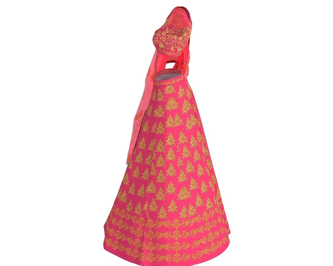3 d Lehnga Choli Dupatta Model Indian Traditional 3D model 3D model_3