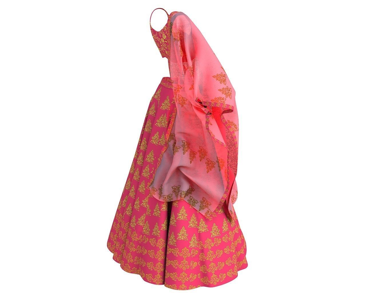 3 d Lehnga Choli Dupatta Model Indian Traditional 3D model 3D model_8