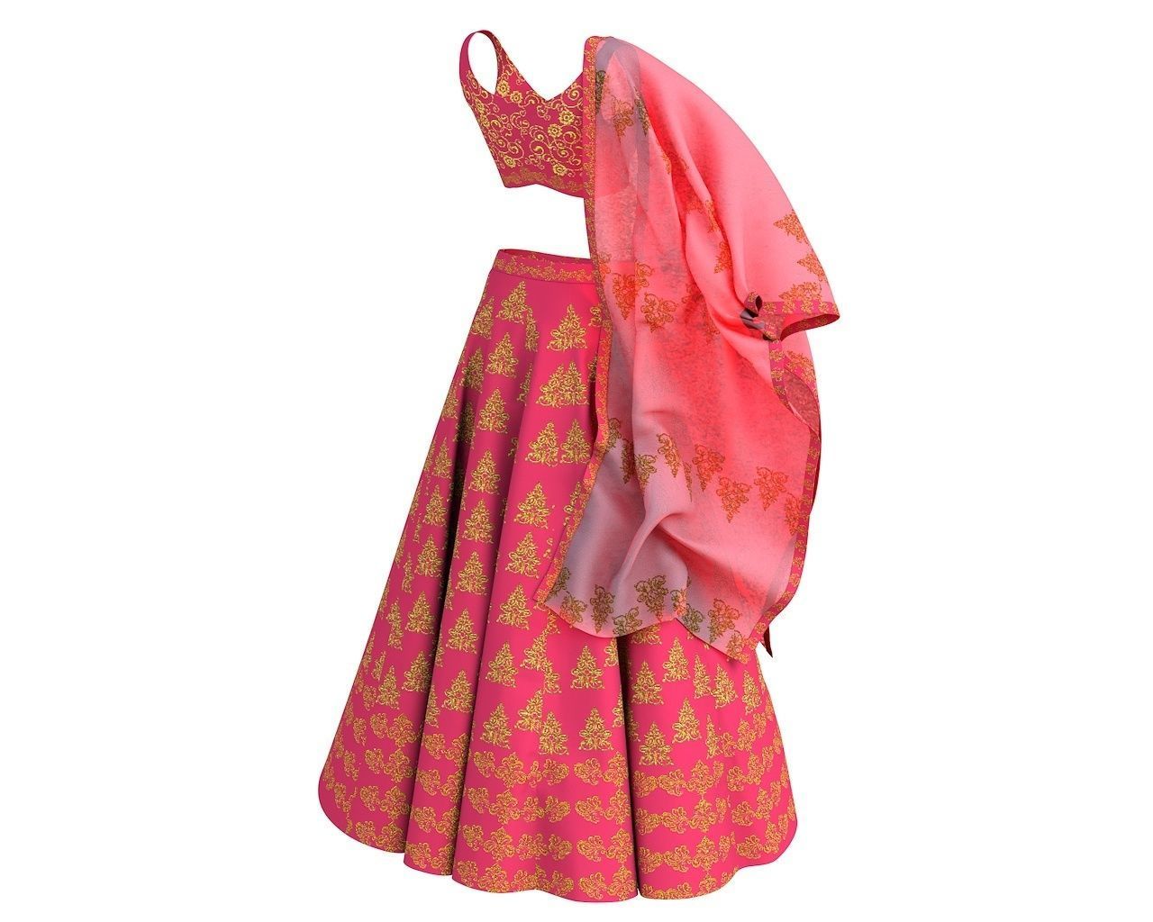 3 d Lehnga Choli Dupatta Model Indian Traditional 3D model 3D model_7