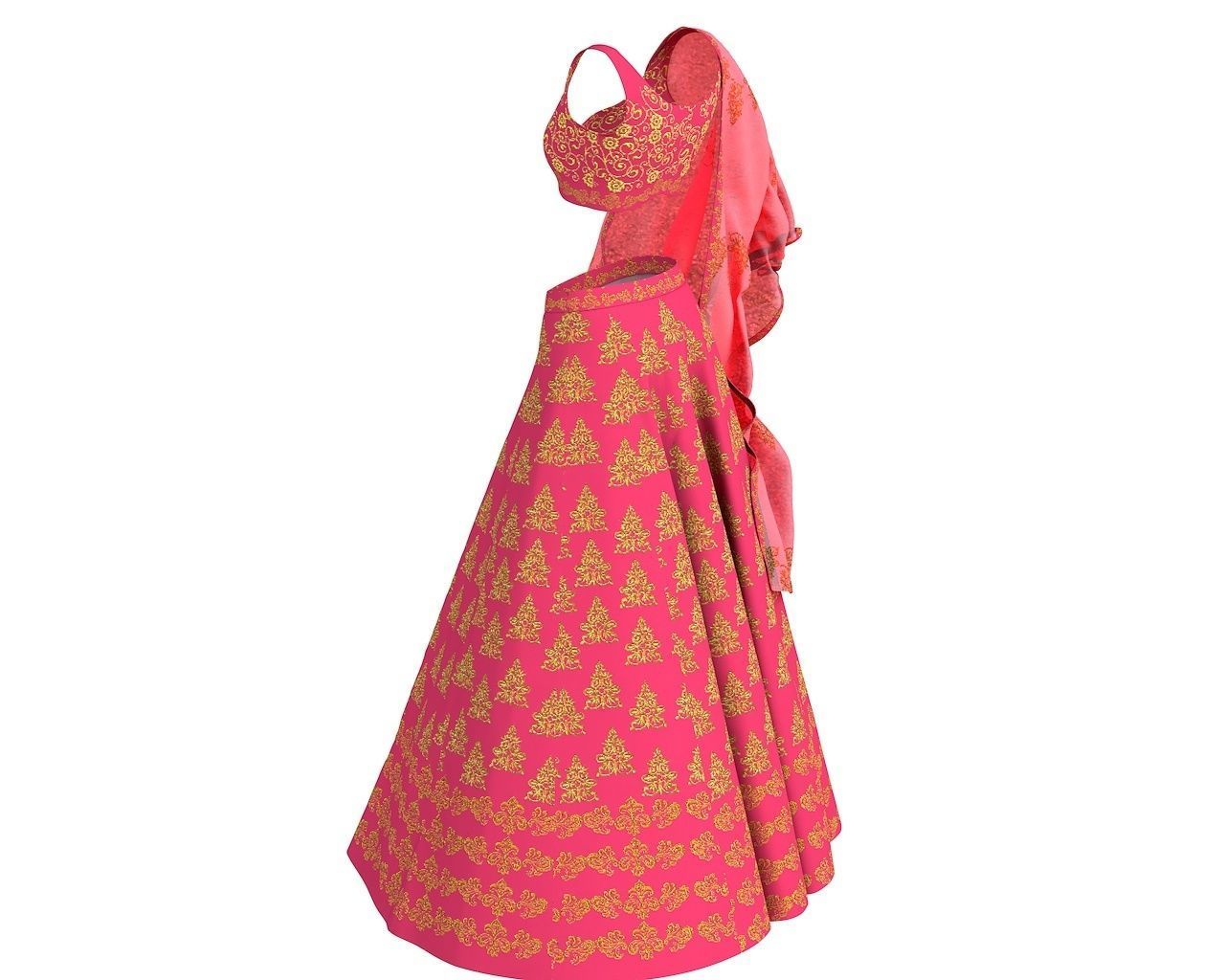 3 d Lehnga Choli Dupatta Model Indian Traditional 3D model 3D model_4
