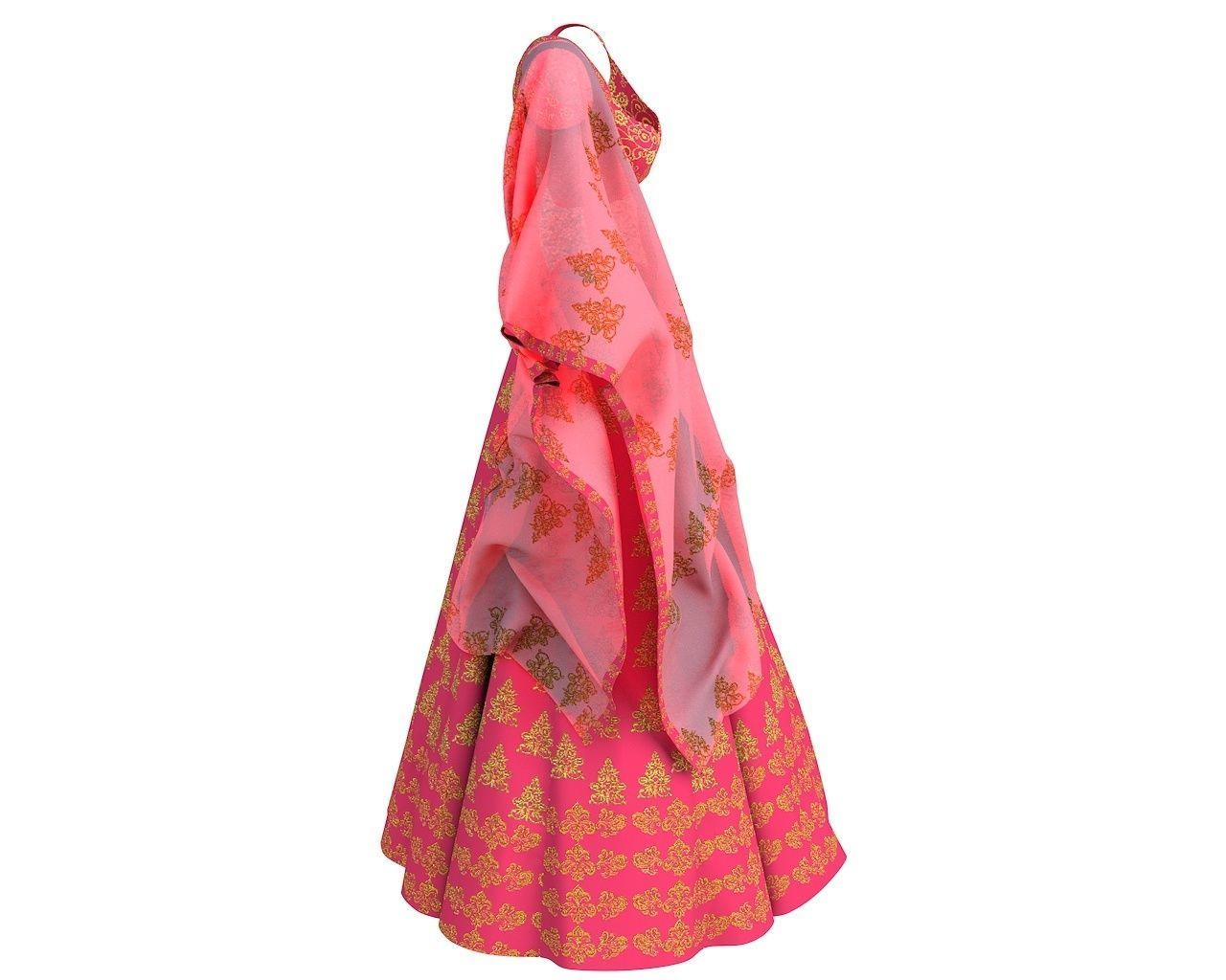 3 d Lehnga Choli Dupatta Model Indian Traditional 3D model 3D model_10