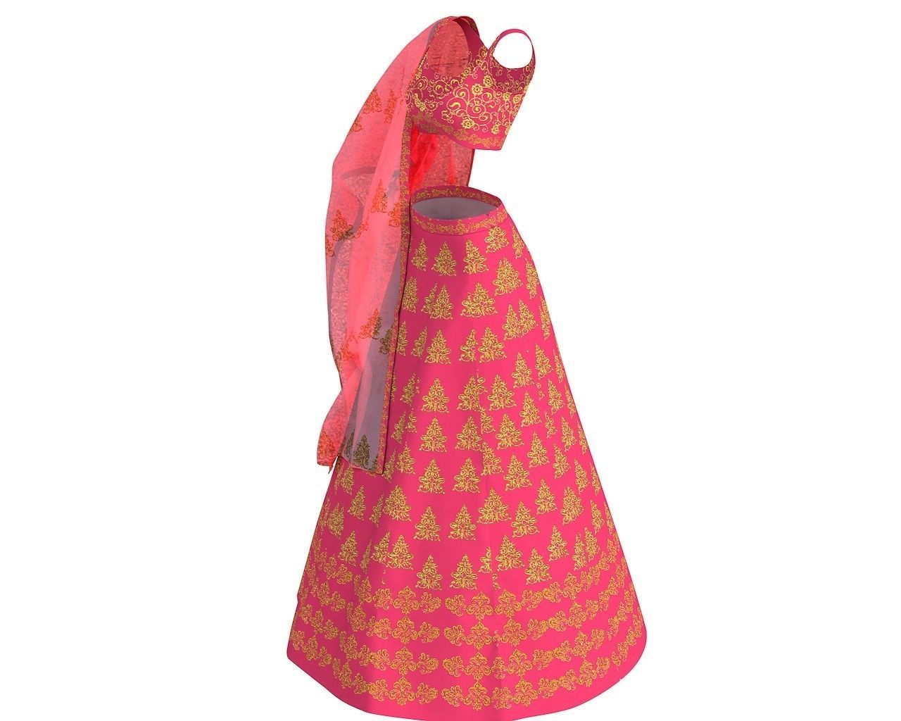 3 d Lehnga Choli Dupatta Model Indian Traditional 3D model 3D model_2