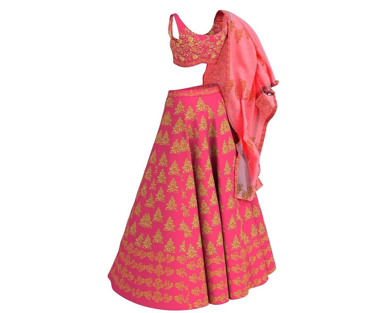3 d Lehnga Choli Dupatta Model Indian Traditional 3D model 3D model_5