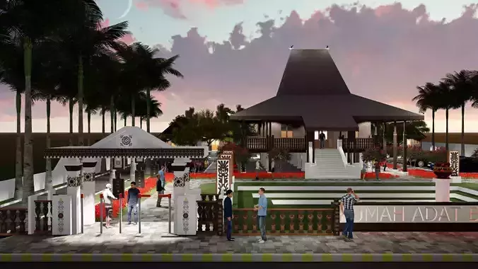 Indonesia traditional house in province of Bengkulu Low-poly 3D model