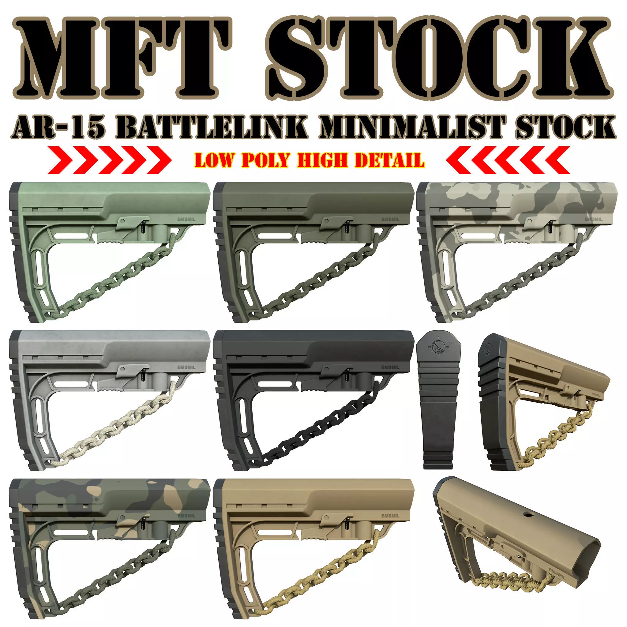 Mission First Tactical AR15 BattleLink Minimalist Stock PBR  Low-poly 3D model_0