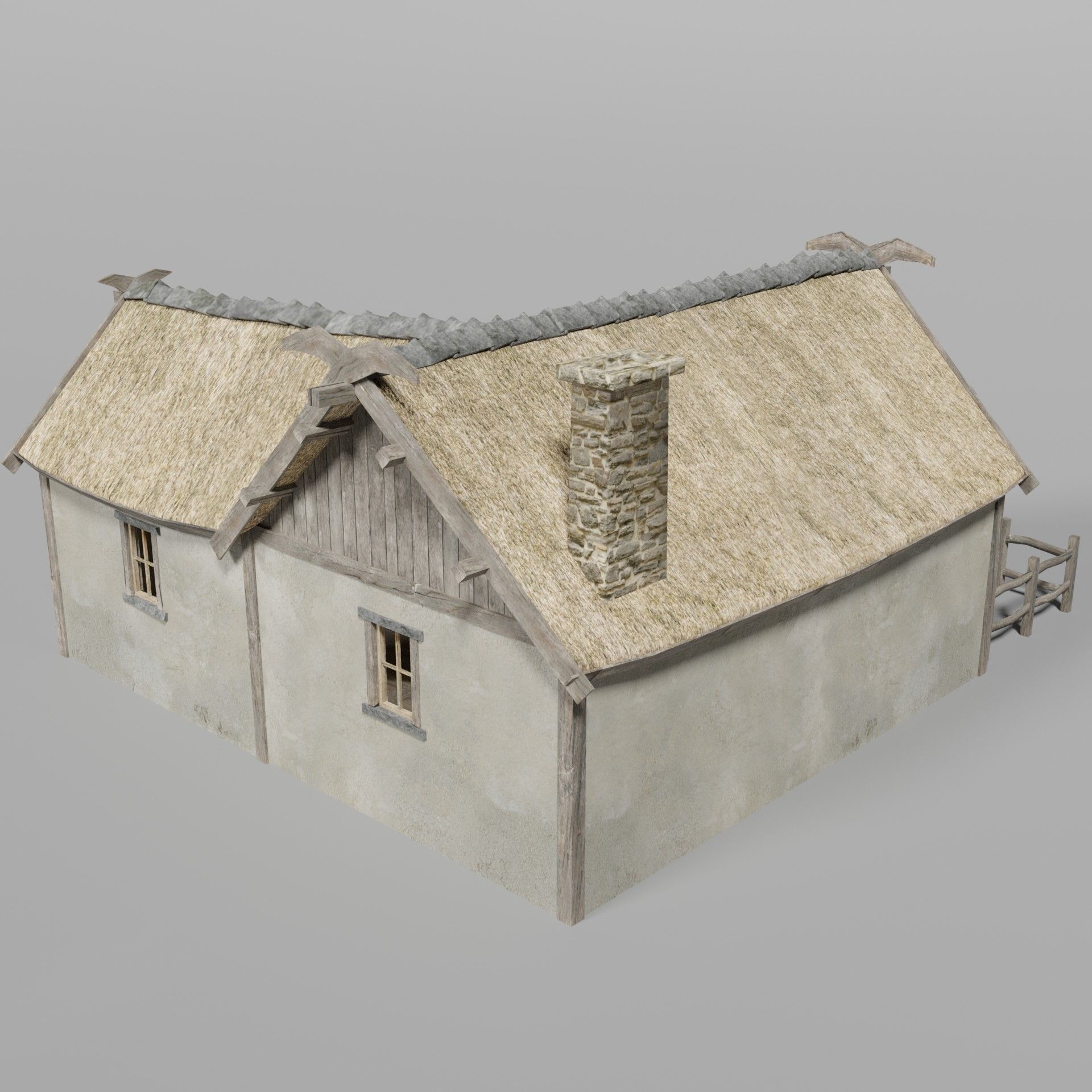 Medieval house Low-poly 3D model_2