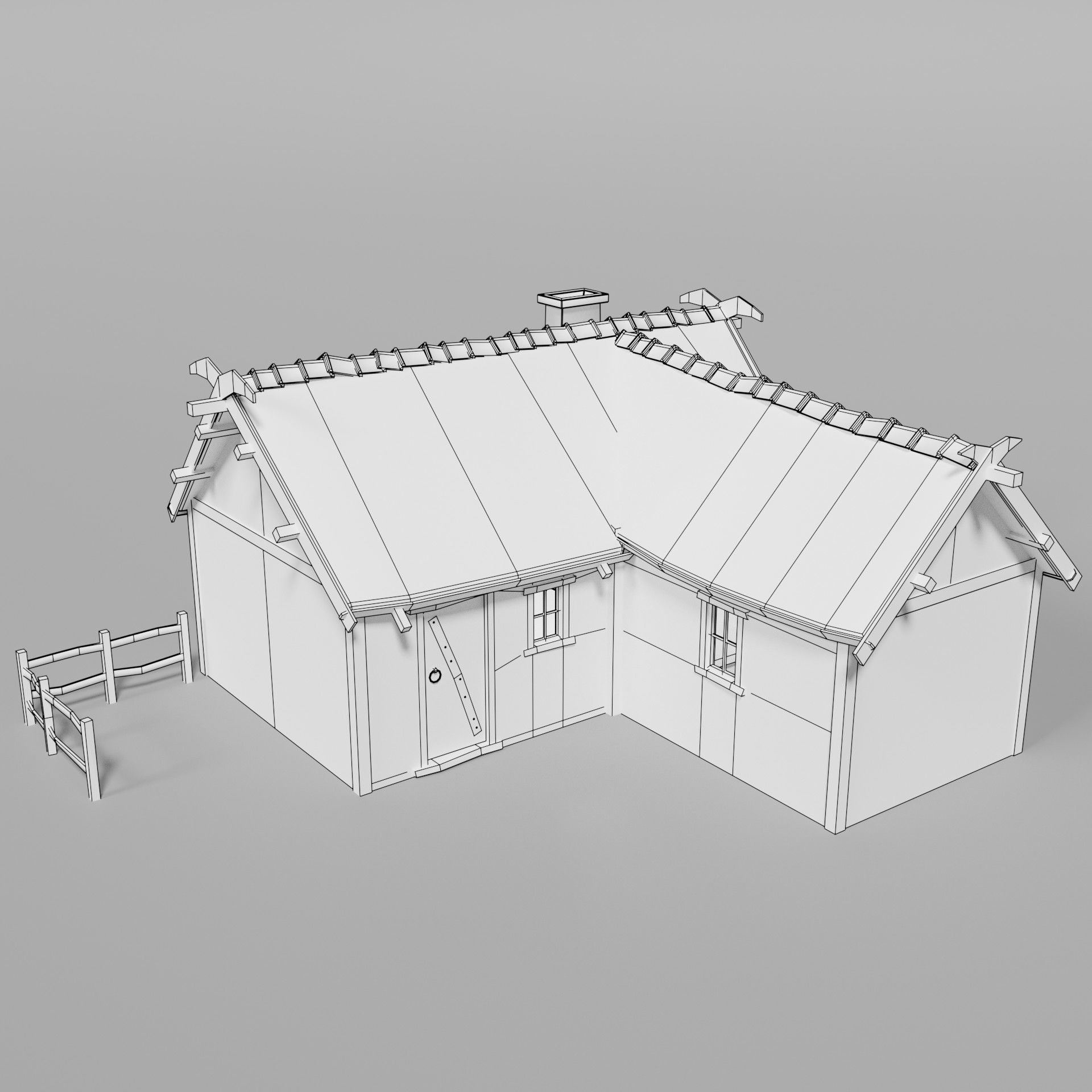 Medieval house Low-poly 3D model_6