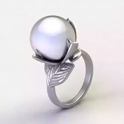 Lotos Ring with Pearl 3D print model