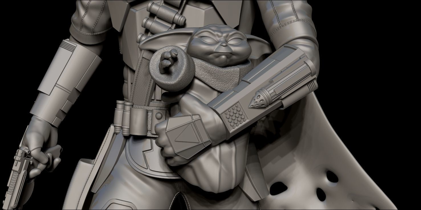 Fanart Mandalorian - Mando and Grogu Statue 3D print model_9