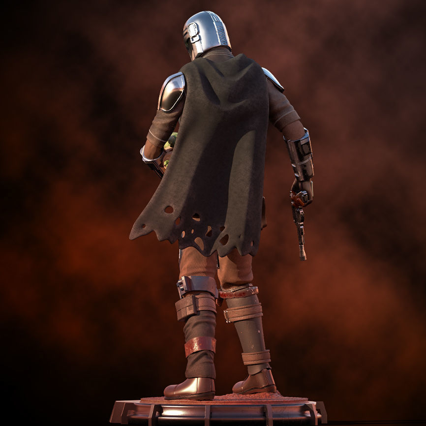 Fanart Mandalorian - Mando and Grogu Statue 3D print model_4