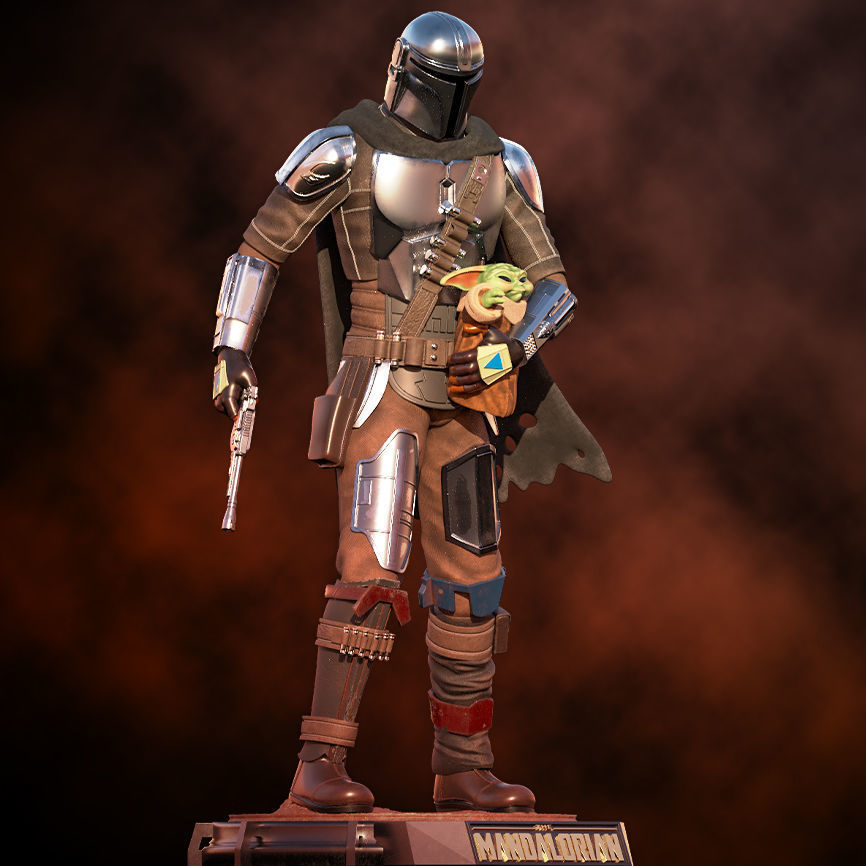 Fanart Mandalorian - Mando and Grogu Statue 3D print model_2