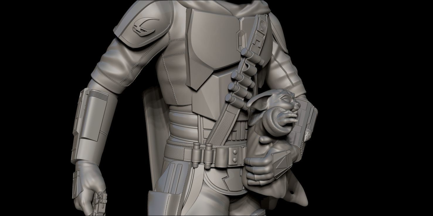 Fanart Mandalorian - Mando and Grogu Statue 3D print model_10