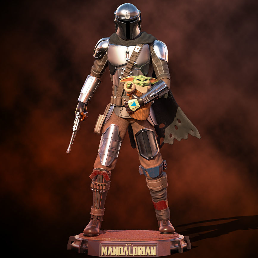 Fanart Mandalorian - Mando and Grogu Statue 3D print model_1