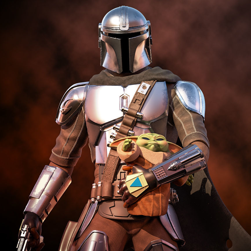 Fanart Mandalorian - Mando and Grogu Statue 3D print model_12