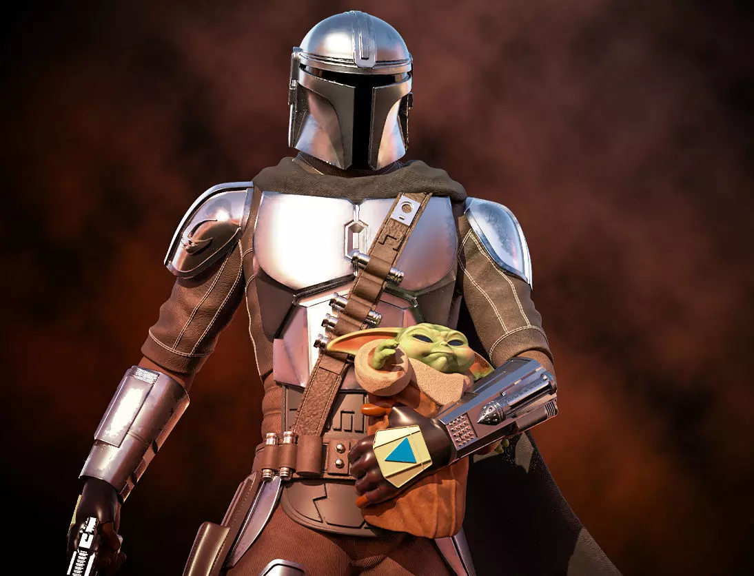 Fanart Mandalorian - Mando and Grogu Statue 3D print model_0